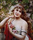 Emile Vernon Famous Paintings - Young Lady With Roses